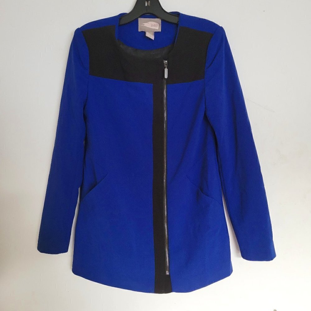 Forever 21 Royal Blue Zip Up Long Sleeve Long Light Color Block Jacket Size XS